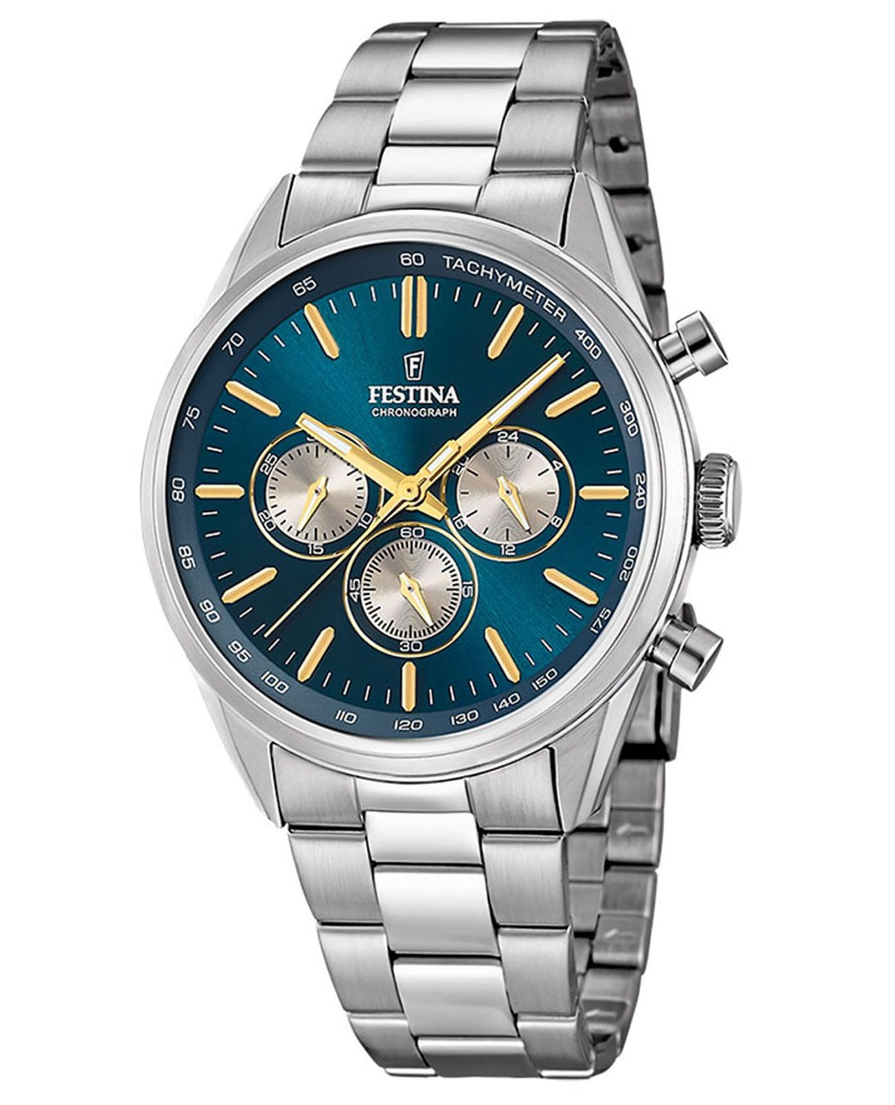 Festina Festina Timeless Chrono F16820/C  F16820/C кварцевые мужские часы синий циферблат, браслет нержавеющая сталь — вид спереди