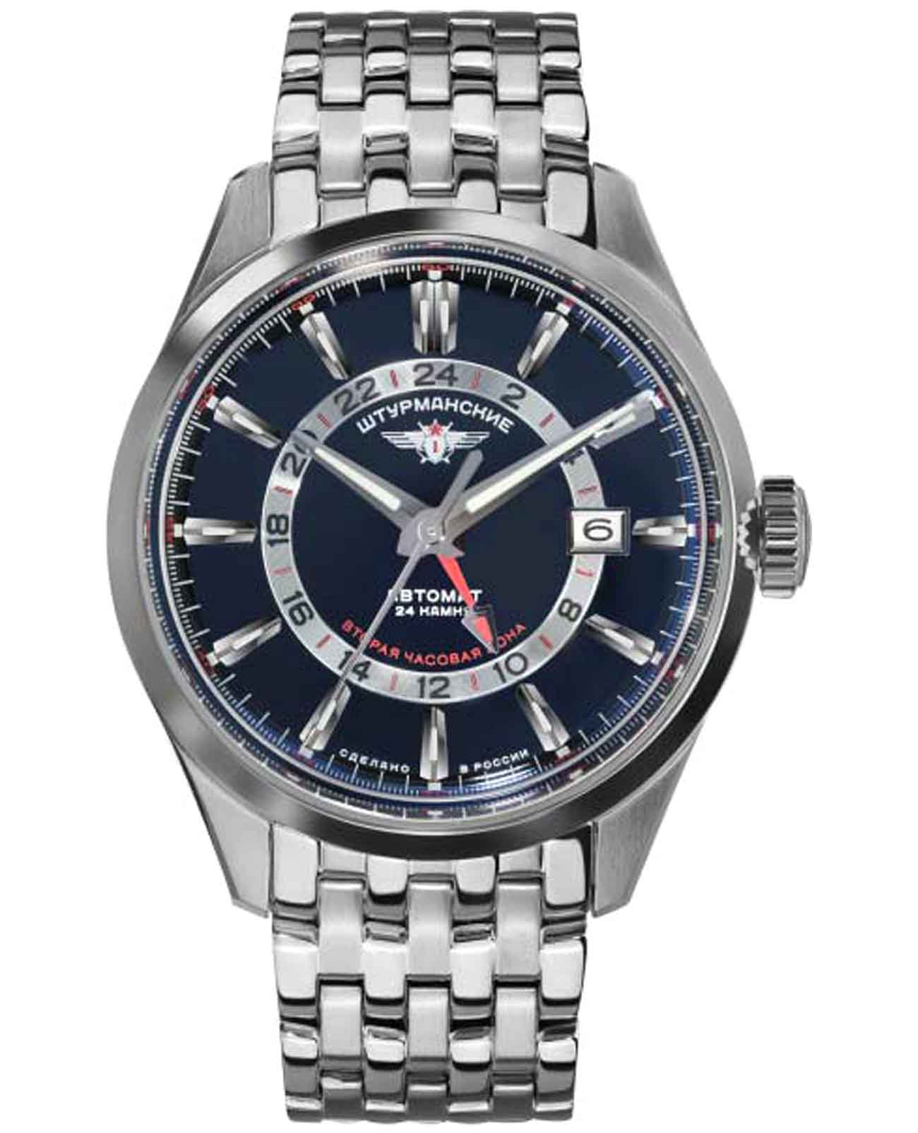 Штурманские Штурманские Открытый космос NH34/1891052B  NH34/1891052B механические мужские часы синий циферблат, браслет нержавеющая сталь — вид спереди