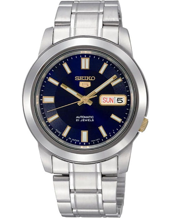 Seiko Seiko 5 Regular SNKK11K1S  SNKK11K1S механические мужские часы синий циферблат, браслет нержавеющая сталь — вид спереди