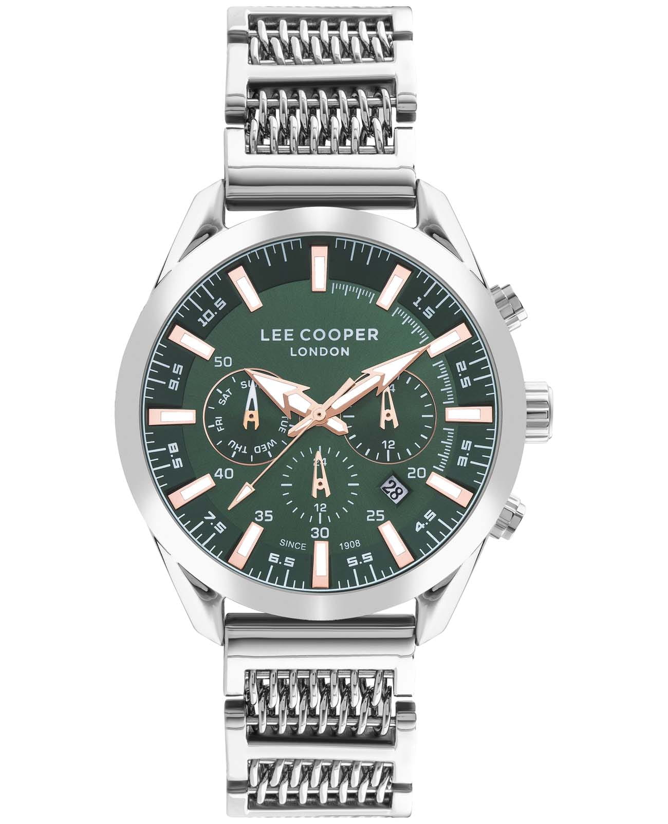 Lee Cooper Lee Cooper LC07556.370  LC07556.370 кварцевые мужские часы зеленый циферблат, браслет нержавеющая сталь — вид спереди