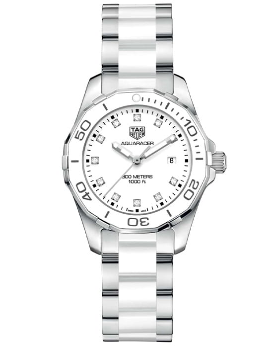 TAG Heuer TAG Heuer Aquaracer WAY141D.BA0919  WAY141D.BA0919 кварцевые женские часы белый циферблат, браслет керамика — вид спереди