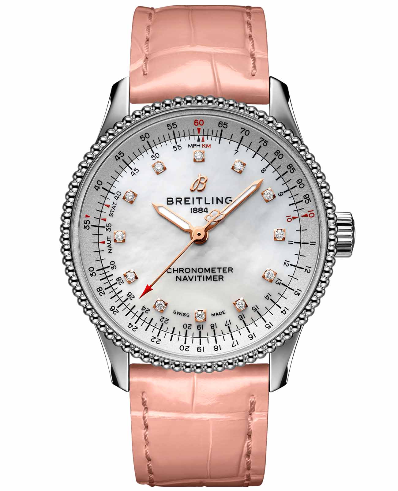 Breitling Breitling Navitimer Automatic 35 A17395211A1P4  A17395211A1P4 механические женские часы перламутровый циферблат, браслет кожаный — вид спереди