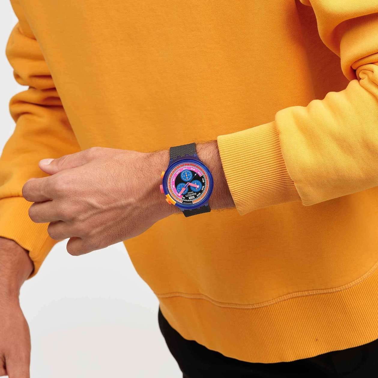 Swatch Swatch Big Bold Chrono Biosourced SB06N102 кварцевые мужские часы часы крупный план синий циферблата