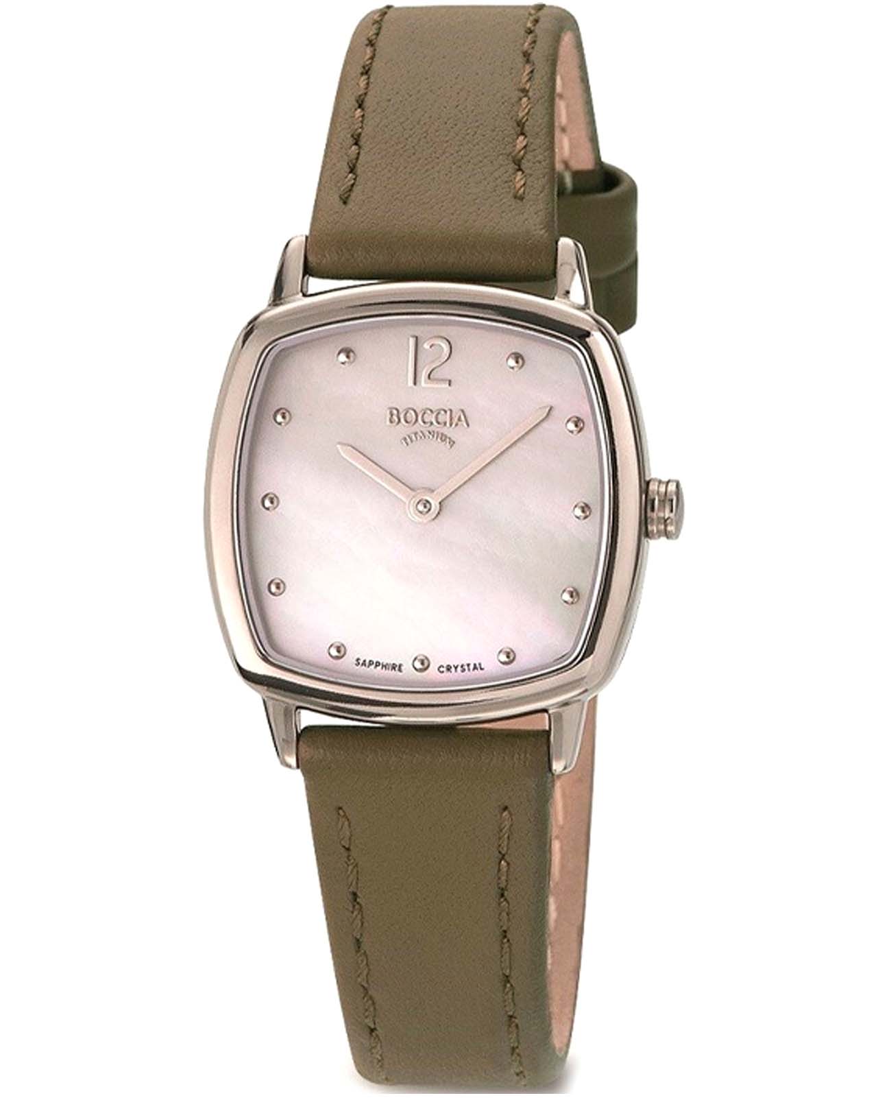 Boccia Titanium Boccia Titanium Square 3343-01  3343-01 кварцевые женские часы перламутровый циферблат, браслет кожаный — вид спереди