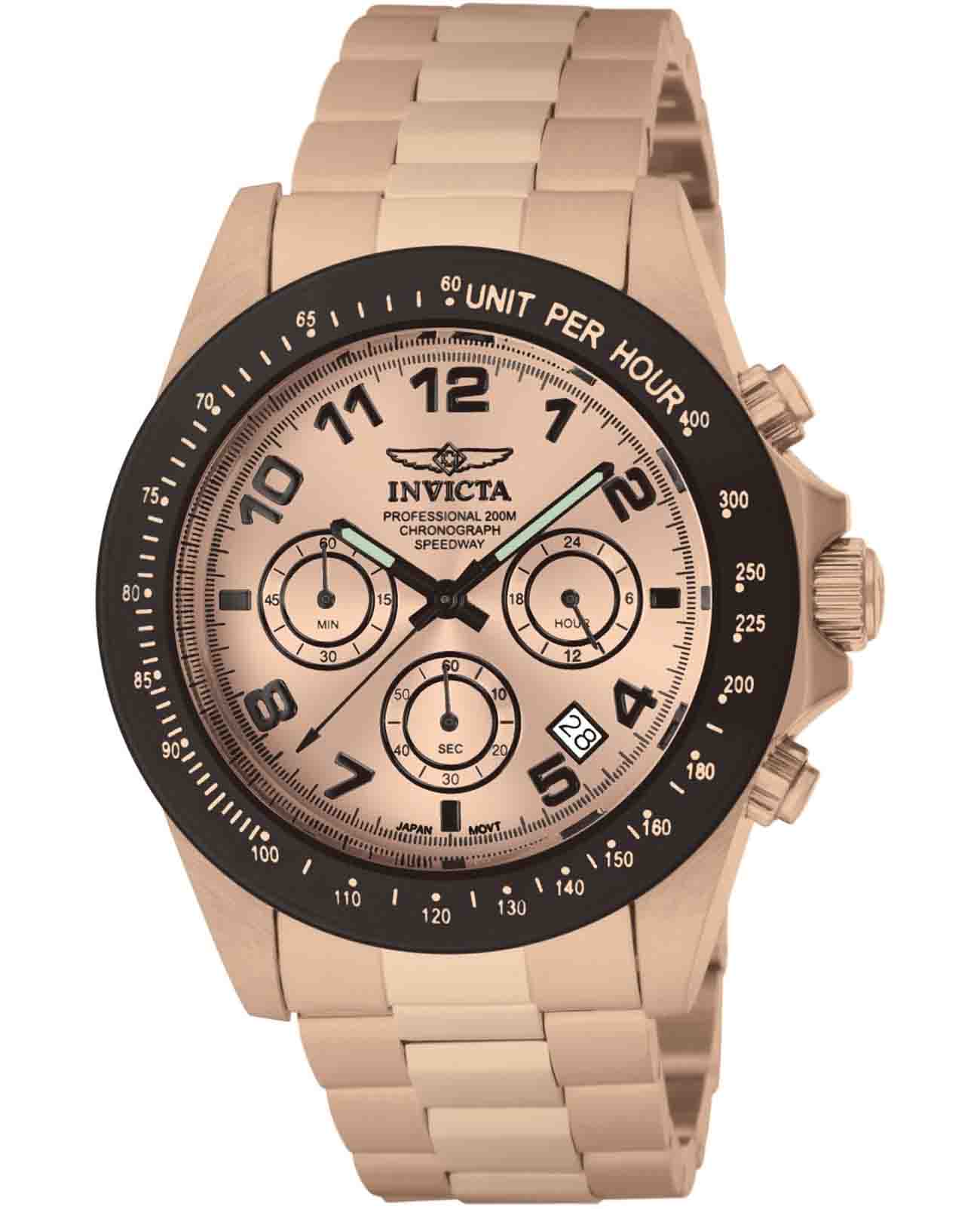 Invicta Invicta Speedway IN10705  IN10705 кварцевые мужские часы золотой циферблат, браслет нержавеющая сталь с ip-покрытием — вид спереди