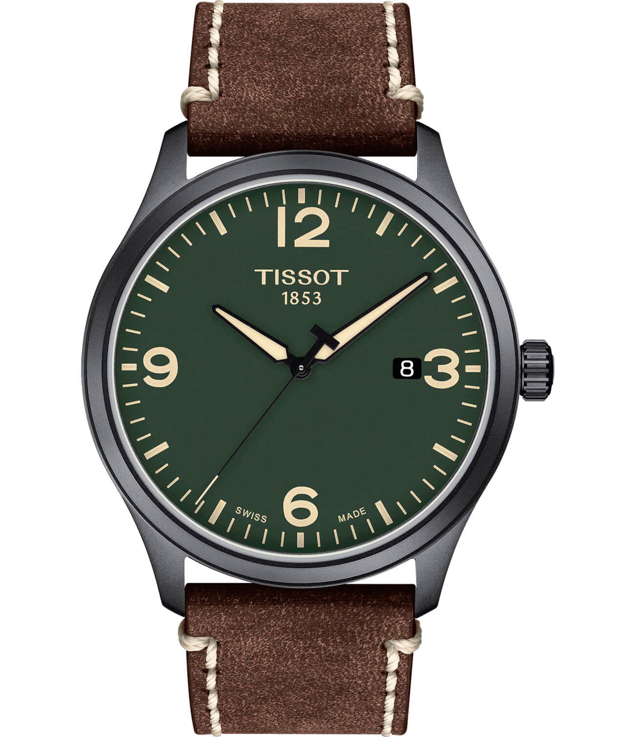 Tissot Tissot Gent XL T116.410.36.097.00 Gent XL T1164103609700 кварцевые мужские часы зеленый циферблат, браслет кожаный — вид спереди