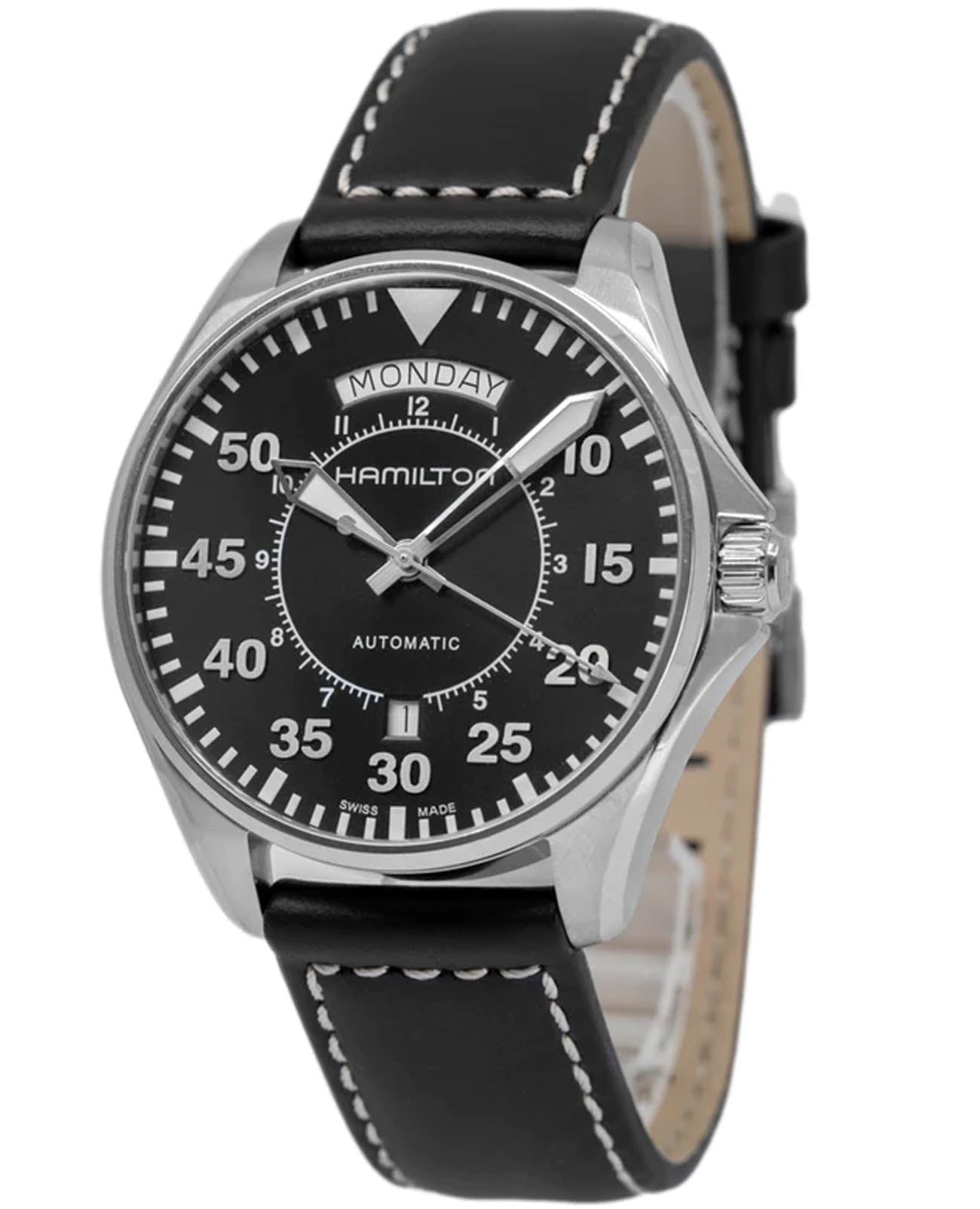 Hamilton Hamilton Khaki Aviation Pilot Day Date Auto H64615735, khaki aviation швейцария мужские часы на браслете кожаный боковой вид