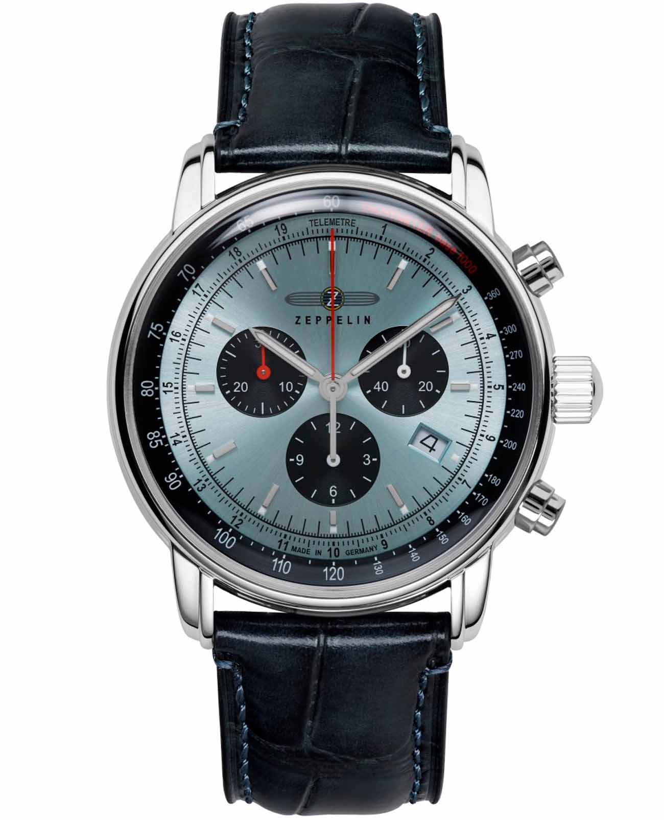 Zeppelin Zeppelin LZ14 Marine 88862  88862 кварцевые мужские часы голубой циферблат, браслет кожаный — вид спереди