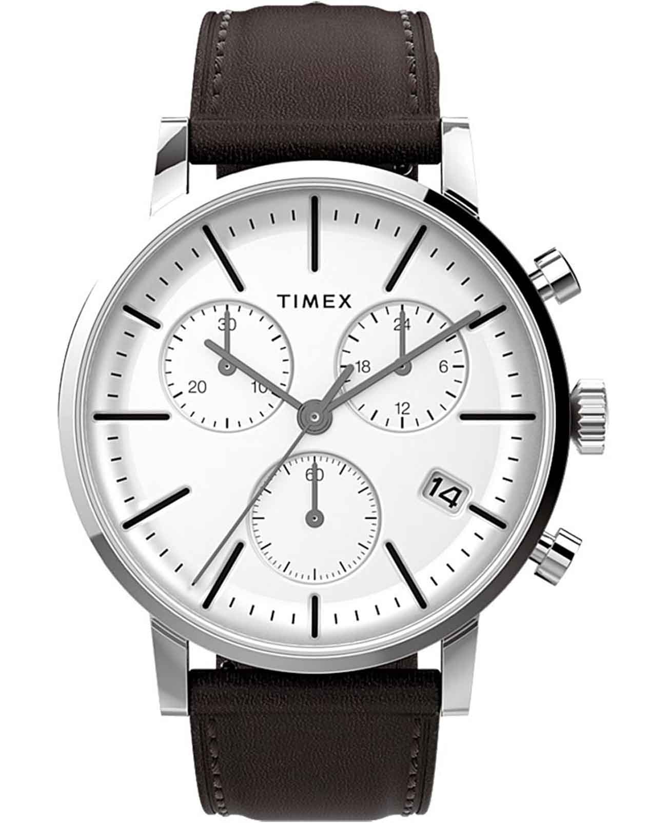 Timex Timex Midtown Chronograph TW2V36600  TW2V36600 кварцевые мужские часы белый циферблат, браслет кожаный — вид спереди