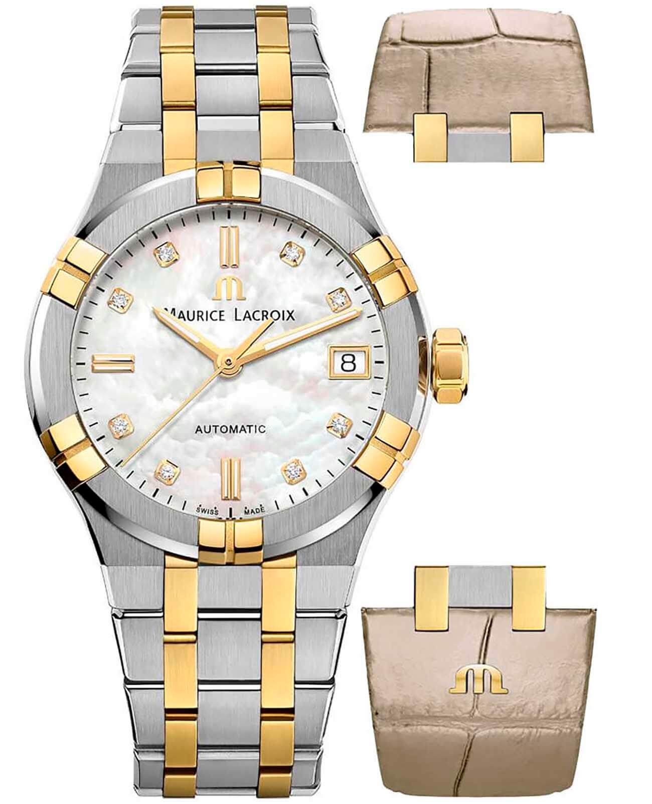 Maurice Lacroix Maurice Lacroix Aikon Automatic AI6006-PVY13-170-2  AI6006-PVY13-170-2 механические женские часы перламутровый циферблат, браслет сталь c pvd покрытием — вид спереди