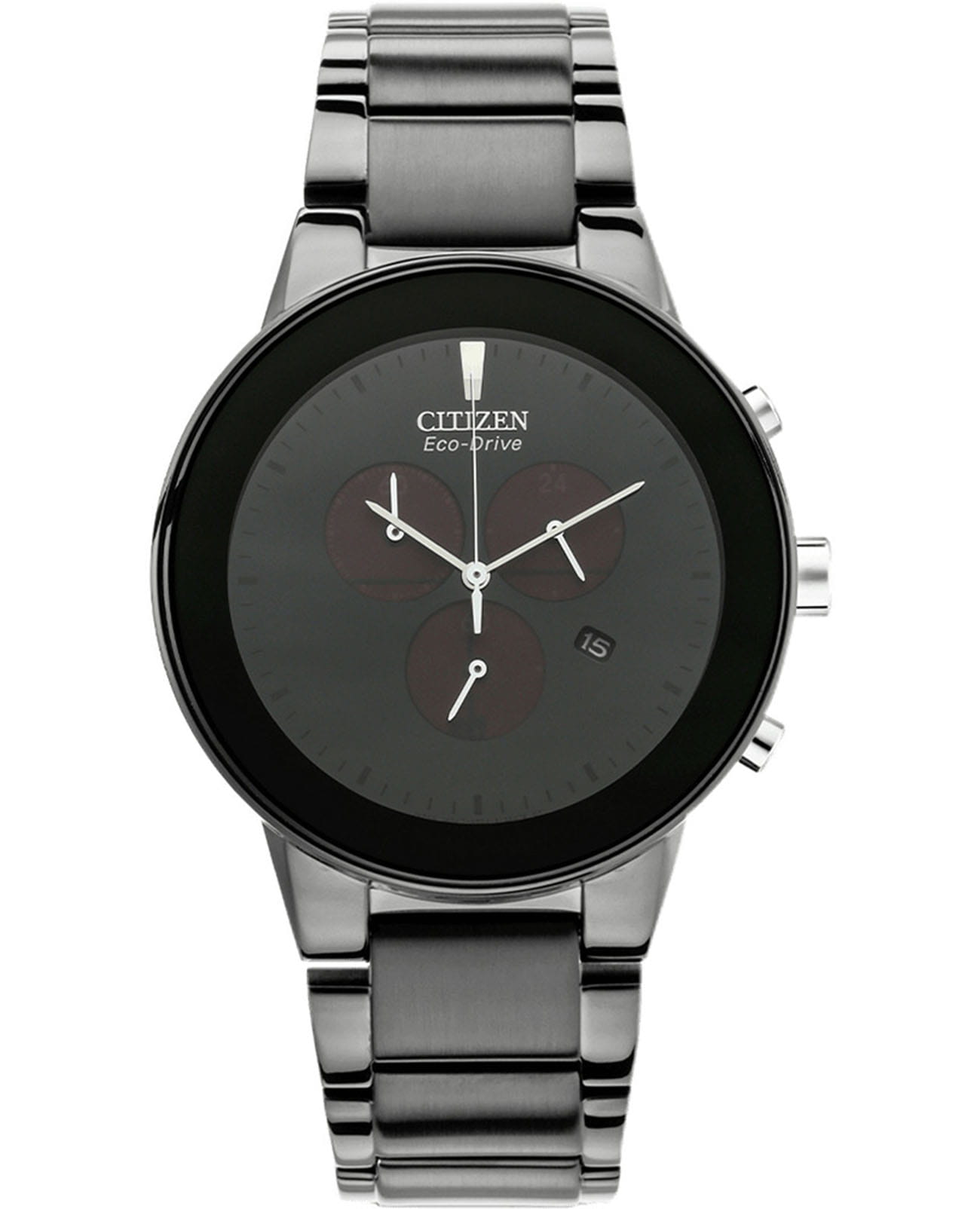 Citizen Citizen Eco-Drive AT2245-57E  AT2245-57E кварцевые мужские часы черный циферблат, браслет нержавеющая сталь с ip-покрытием — вид спереди