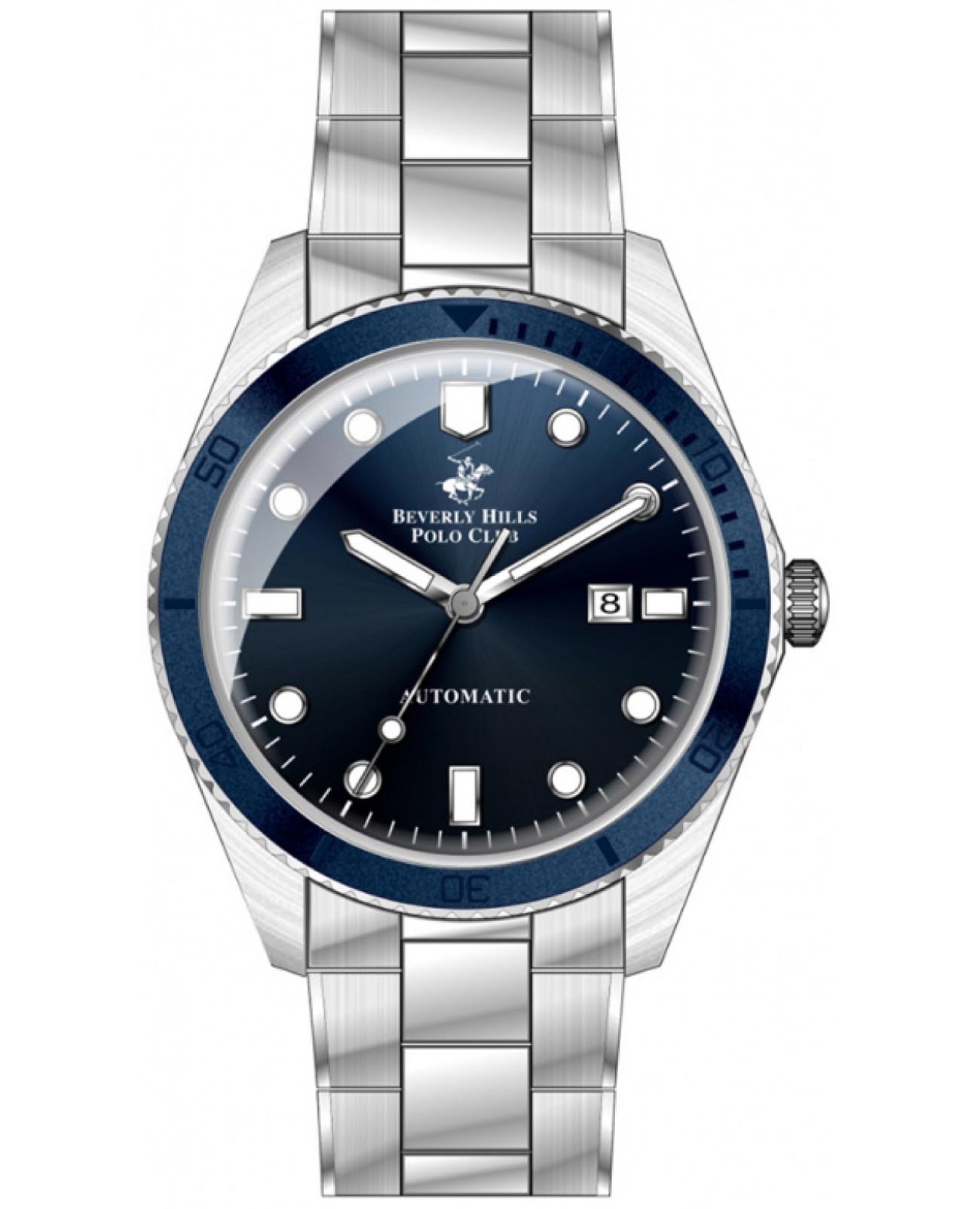 Beverly Hills Polo Club Beverly Hills Polo Club BP3576X.390  BP3576X.390 механические мужские часы синий циферблат, браслет нержавеющая сталь 316l — вид спереди