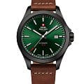 Swiss Military by Chrono Swiss Military by Chrono Automatic Collection SMA34077.12  SMA34077.12 механические мужские часы зеленый циферблат, браслет кожаный — вид спереди
