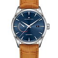 Hamilton Hamilton Jazzmaster Power Reserve Auto H32635541  H32635541 механические мужские часы синий циферблат, браслет кожаный — вид спереди