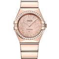 Omega Omega Constellation 131.55.28.60.60.001  13155286060001 кварцевые женские часы  розовый циферблат, браслет 18-каратное красное золото — вид спереди