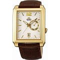 Orient Orient ESAE001W (FESAE001W)  FESAE001W механические мужские часы белый циферблат, браслет кожа + текстиль — вид спереди