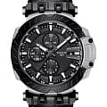 Tissot Tissot T-Race Automatic Chronograph T115.427.27.061.00 T Race T1154272706100 механические мужские часы черный циферблат, браслет кожаный — вид спереди