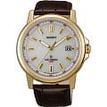 Orient Orient WE02001W (FWE02001W)  FWE02001W автокварц (кинетик) мужские часы  белый циферблат, браслет 18-каратное желтое золото — вид спереди