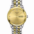 Longines Longines Flagship L4.899.3.37.7  L48993377 механические мужские часы золотой циферблат, браслет сталь c pvd покрытием — вид спереди