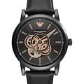 Emporio Armani Emporio Armani AR60012  AR60012 механические мужские часы  черный циферблат, браслет кожаный — вид спереди