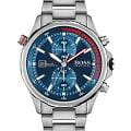 Hugo Boss Hugo Boss Globetrotter HB1513823  HB1513823 кварцевые мужские часы синий циферблат, браслет нержавеющая сталь — вид спереди