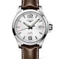 Longines Longines Conquest L3.726.4.76.4  L37264764 кварцевые мужские часы белый циферблат, браслет кожаный — вид спереди