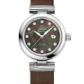 Omega Omega De Ville Ladymatic 425.32.34.20.57.004  Ladymatic 42532342057004 механические женские часы зеленый циферблат, браслет кожаный — вид спереди