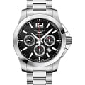 Longines Longines Conquest Collection L3.801.4.56.6  L38014566 механические мужские часы черный циферблат, браслет нержавеющая сталь — вид спереди