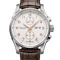 Hamilton Hamilton Jazzmaster Maestro Auto Chrono H32766513  H32766513 механические мужские часы белый циферблат, браслет кожаный — вид спереди