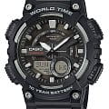 Casio Casio Collection AEQ-110W-1AVDF (AEQ-110W-1A)  AEQ-110W-1A кварцевые мужские часы черный циферблат, браслет пластик — вид спереди