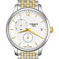 Tissot Tissot Tradition GMT T063.639.22.037.00 Tradition T0636392203700 кварцевые мужские часы белый циферблат, браслет сталь с ip покрытием — вид спереди