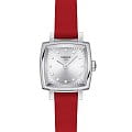 Tissot Tissot Lovely Square Valentines T058.109.16.036.00 Lovely T0581091603600 кварцевые женские часы серебристый циферблат, браслет кожаный — вид спереди