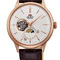 Orient Orient Sun & Moon RA-AS0102S  RA-AS0102S механические мужские часы белый циферблат, браслет кожаный — вид спереди