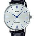 Casio Casio Collection MTP-VT01L-7B1UDF (MTP-VT01L-7B1)  MTP-VT01L-7B1 кварцевые мужские часы серебристый циферблат, браслет кожаный — вид спереди