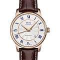 Mido Mido Baroncelli M8600.2.21.8  M86002218 механические мужские часы белый циферблат, браслет кожаный — вид спереди