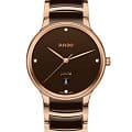 Rado Rado Centrix Diamonds R30023712  R30023712 кварцевые мужские часы коричневый циферблат, браслет высокотехнологичная керамика + нержавеющая сталь с pvd покрытием — вид спереди