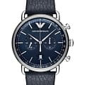 Emporio Armani Emporio Armani AR11105  AR11105 кварцевые мужские часы синий циферблат, браслет кожаный — вид спереди